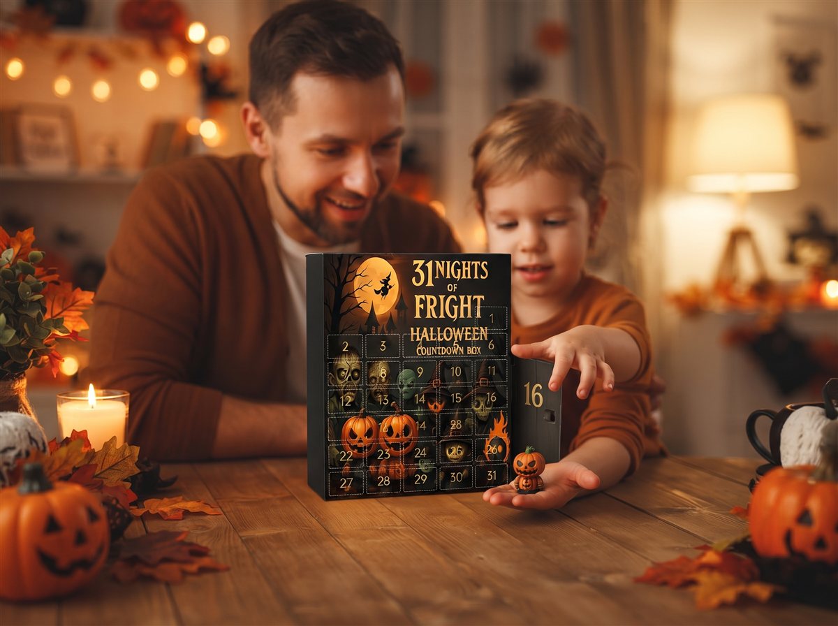 Parent and child sharing the moment of pulling a mini figure out of the BooBoX countdown box
