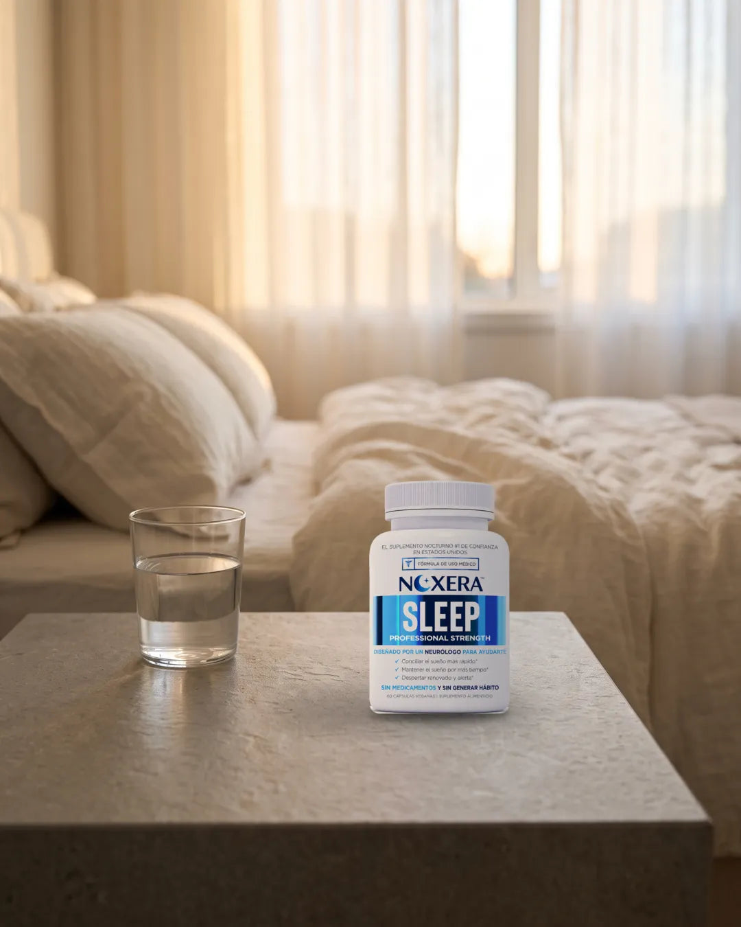 NOXERA en la mesa de noche con la luz de la mañana