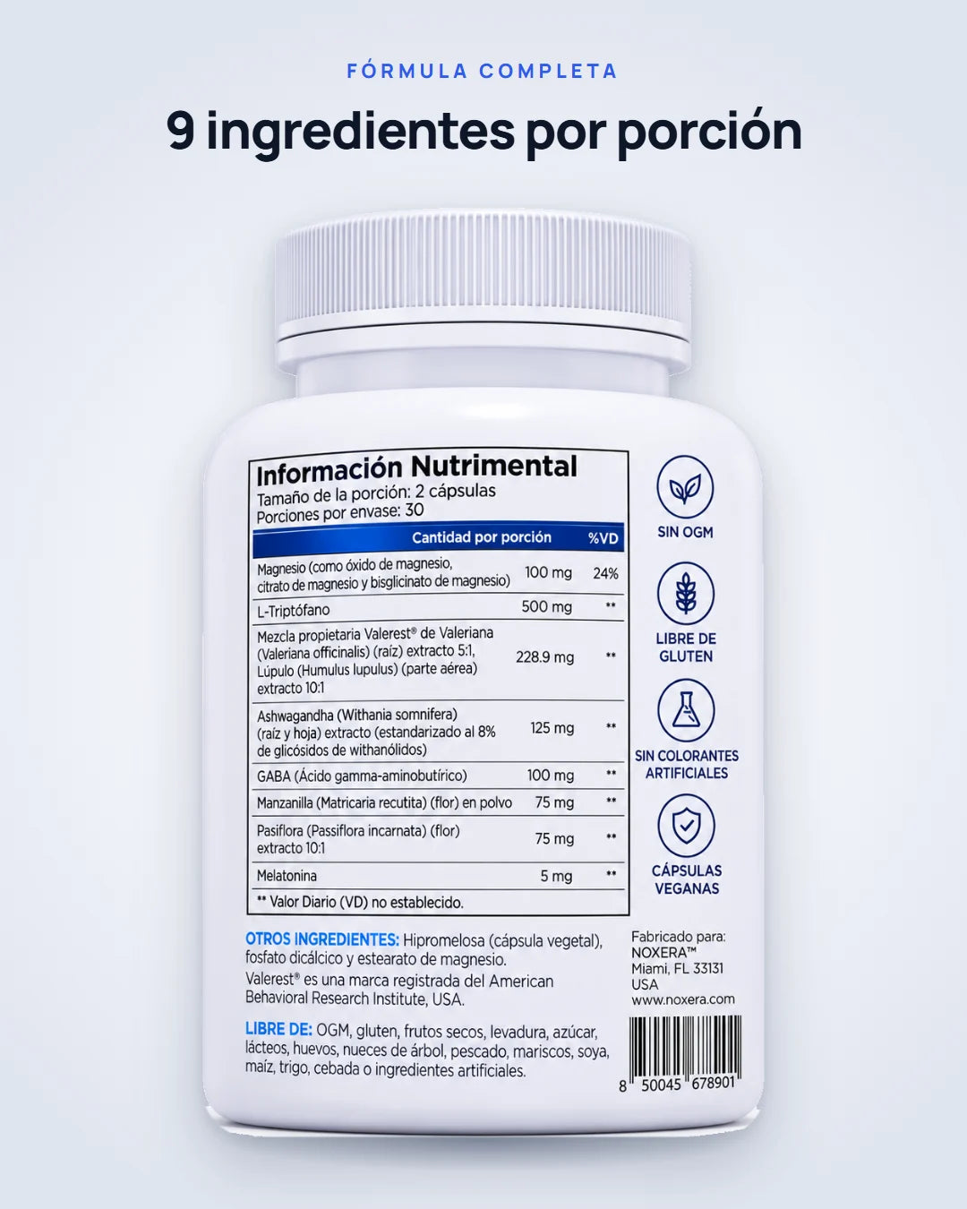Reverso del frasco con la información nutrimental completa