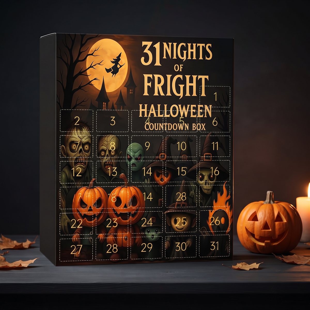 BooBoX™ 31-night Halloween countdown box with numbered doors